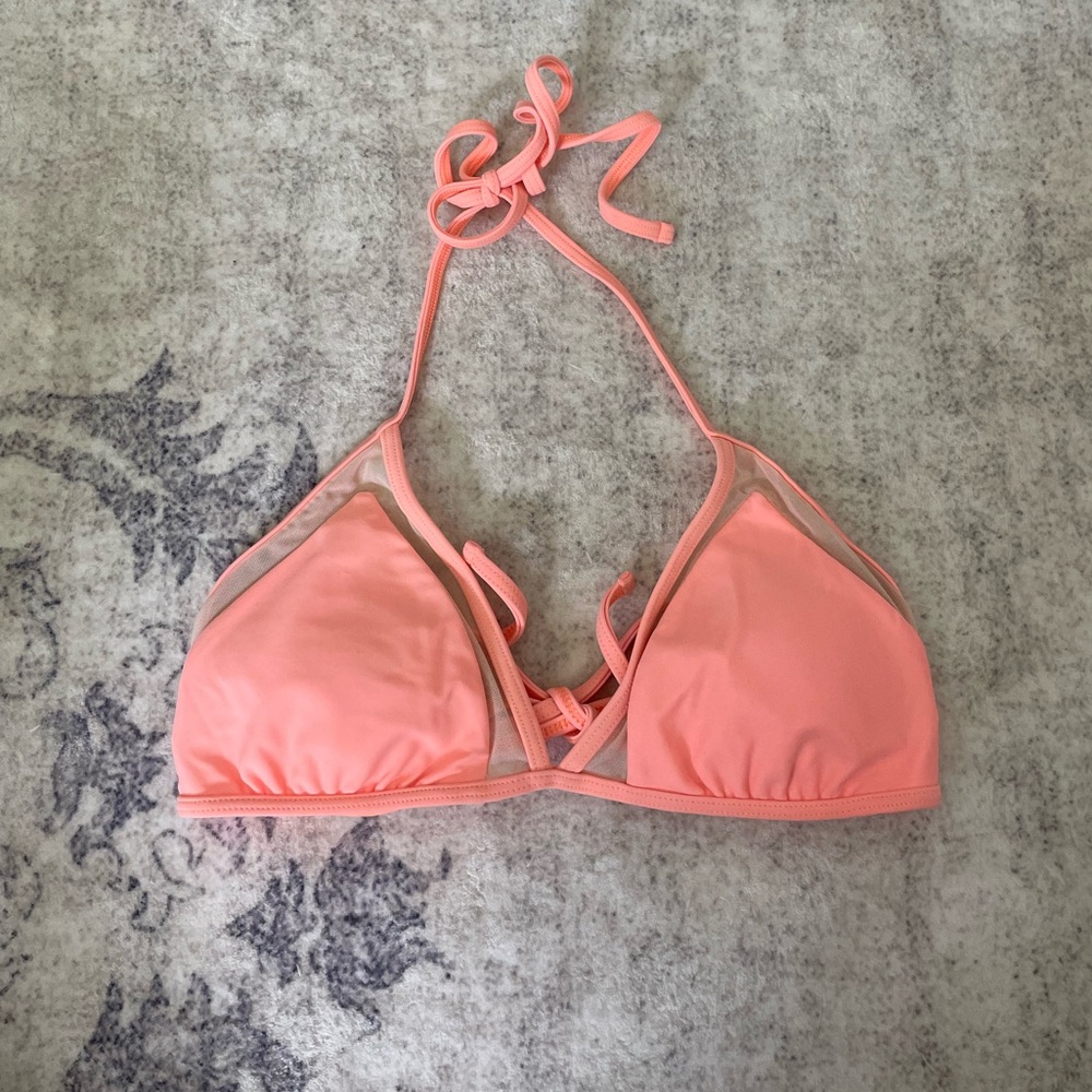 Coral Mesh Trim Triangle Bikini Top